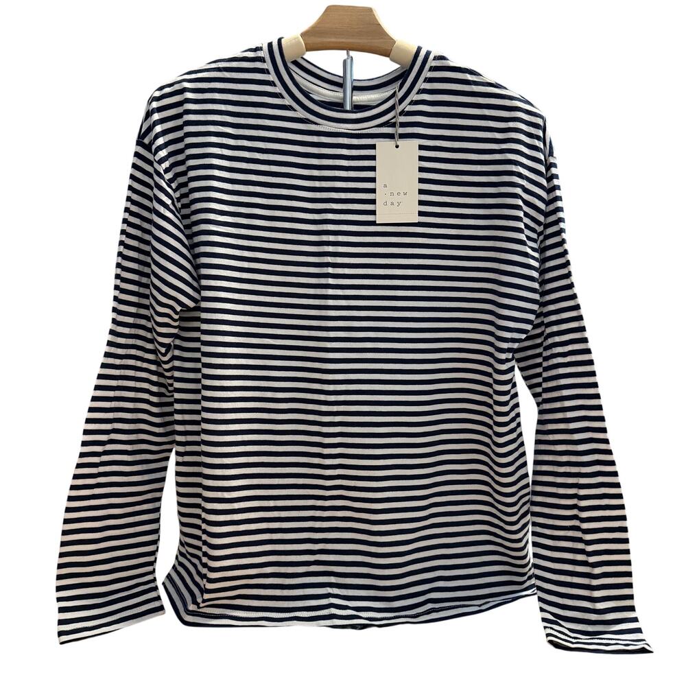 A New Day Women's Blue Striped Long Sleeve T-Shirt - Size Small - NWT